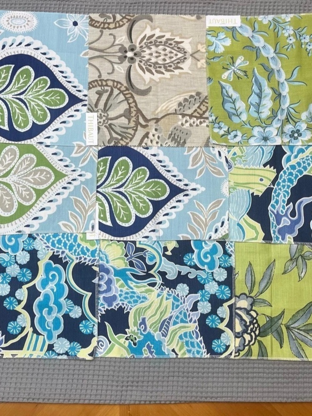 Thibaut Floral Fabric Panels in Blue & Green NWT